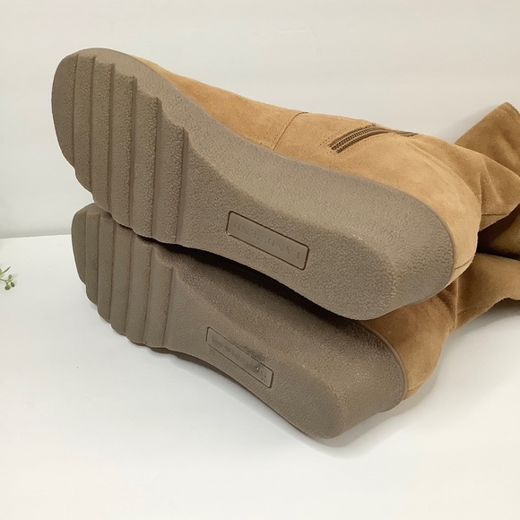 LANDS' END Suede Knee High Boots Wedge Heel Zip Up Sherpa Lined Neutral Women 11 - Picture 10 of 13